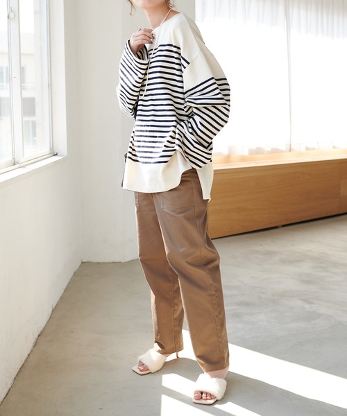 DISCOAT（ディスコート）の「バスクボーダービッグロングスリーブ（Tシャツ/カットソー・レディース・ダークグリーン/ネイビー/レッド/ダークブルー/グリーン/イエロー・FREE）」の8枚目の写真