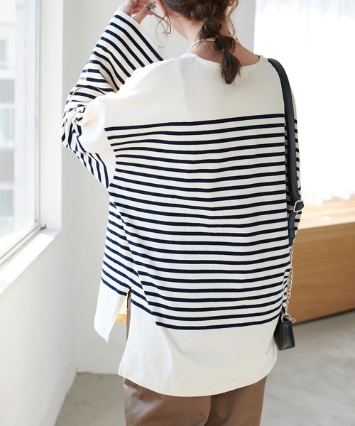 DISCOAT（ディスコート）の「バスクボーダービッグロングスリーブ（Tシャツ/カットソー・レディース・ダークグリーン/ネイビー/レッド/ダークブルー/グリーン/イエロー・FREE）」の12枚目の写真