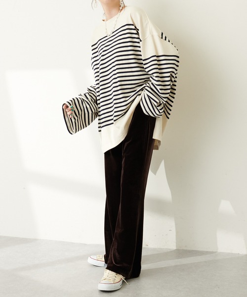 DISCOAT（ディスコート）の「バスクボーダービッグロングスリーブ（Tシャツ/カットソー・レディース・ダークグリーン/ネイビー/レッド/ダークブルー/グリーン/イエロー・FREE）」の9枚目の写真