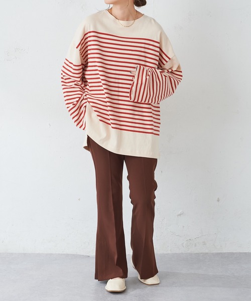 DISCOAT（ディスコート）の「バスクボーダービッグロングスリーブ（Tシャツ/カットソー・レディース・ダークグリーン/ネイビー/レッド/ダークブルー/グリーン/イエロー・FREE）」の13枚目の写真