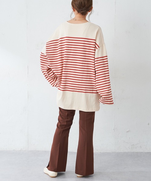 DISCOAT（ディスコート）の「バスクボーダービッグロングスリーブ（Tシャツ/カットソー・レディース・ダークグリーン/ネイビー/レッド/ダークブルー/グリーン/イエロー・FREE）」の17枚目の写真