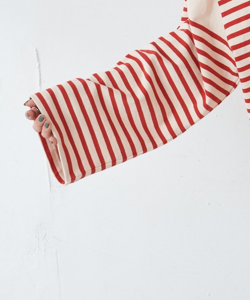 DISCOAT（ディスコート）の「バスクボーダービッグロングスリーブ（Tシャツ/カットソー・レディース・ダークグリーン/ネイビー/レッド/ダークブルー/グリーン/イエロー・FREE）」の22枚目の写真