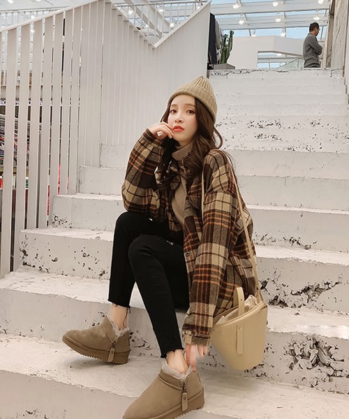 Girly Doll（ガーリードール）の「オーバーサイズチェック起毛シャツ（シャツ/ブラウス・レディース・ホワイト/ブラウン・FREE）」の21枚目の写真