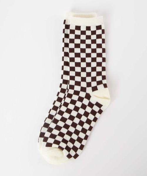 WEGO（ウィゴー）の「WEGO/チェッカー柄ソックス（ソックス/靴下・レディース・オレンジ/グリーン系その他/ホワイト/ブラウン/パープル/ブルー・23-25cm）」の3枚目の写真