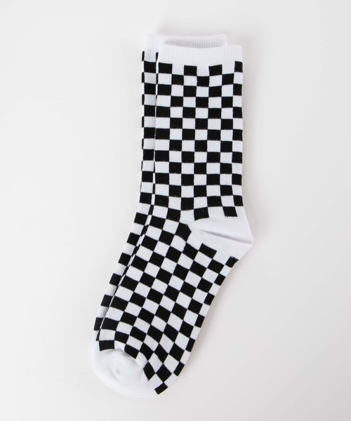 WEGO（ウィゴー）の「WEGO/チェッカー柄ソックス（ソックス/靴下・レディース・オレンジ/グリーン系その他/ホワイト/ブラウン/パープル/ブルー・23-25cm）」の2枚目の写真