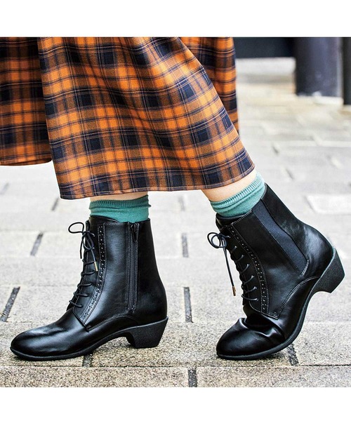 リブ イン コンフォート キレイな顔してアクティブに動ける くにゃっと足に沿う上品編み上げブーツ ブラック ブーツ Live In Comfort リブインコンフォート のファッション通販 Zozotown