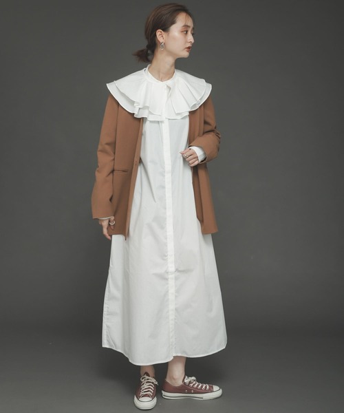 SENSE OF PLACE by URBAN RESEARCH（センスオブプレイスバイアーバンリサーチ）の「ビッグカラーシャツワンピース（ワンピース・レディース・オフホワイト/ブラック・ONE）」の5枚目の写真