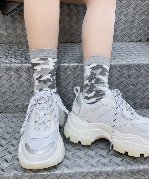 Figments(フィグメンツ)の「カモフラソックス(ソックス/靴下・レディース・ブラック/グレー・FREE)」の1枚目の写真