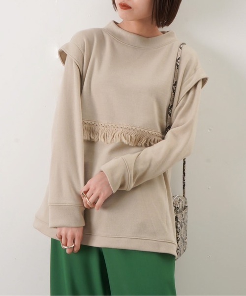 RODEO(ロデオ)の「RODEO ロデオ フリンジニットトップス(Tシャツ/カットソー・レディース・ブラック/ベージュ/ライトイエロー・FREE)」の2枚目の写真