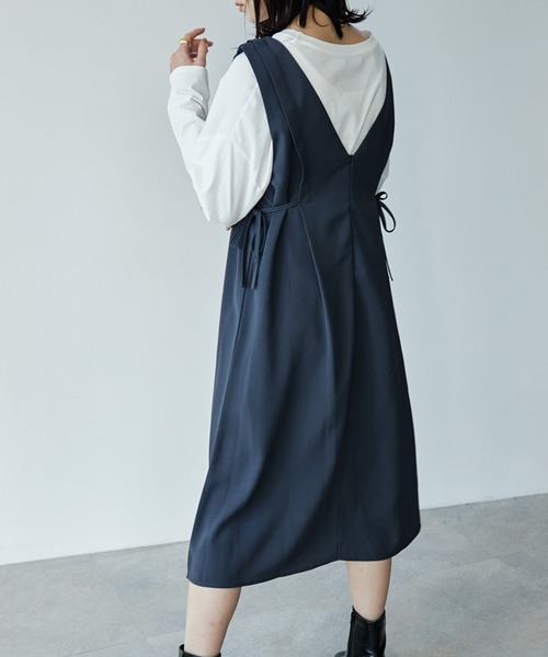 ECRIRE（エクリール）の「ｻｲﾄﾞﾘﾎﾞﾝVﾈｯｸﾛﾝｸﾞﾜﾝﾋﾟｰｽ（ベスト・レディース・ブラック/ネイビー/ベージュ・M）」の18枚目の写真