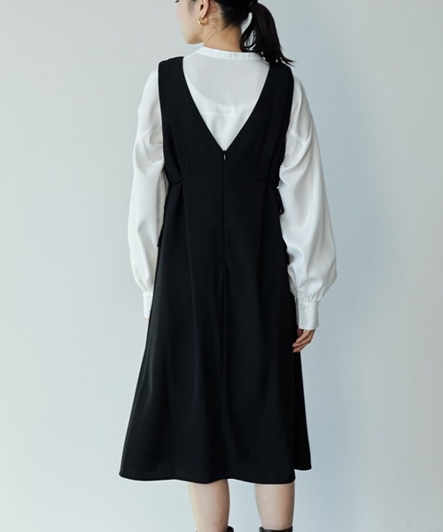 ECRIRE（エクリール）の「ｻｲﾄﾞﾘﾎﾞﾝVﾈｯｸﾛﾝｸﾞﾜﾝﾋﾟｰｽ（ベスト・レディース・ブラック/ネイビー/ベージュ・M）」の9枚目の写真