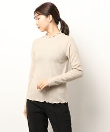 Samansa Mos2 blue | 抗菌リブフリルネックニットソー(Tシャツ/カットソー)