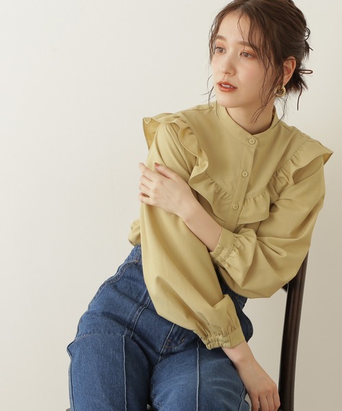 N.（N. Natural Beauty Basic）（エヌエヌナチュラルビューティーベーシック）の「◆スタンドネックフリル長袖ブラウス（シャツ/ブラウス・レディース・ブラック/オフホワイト/イエロー・MEDIUM）」の3枚目の写真