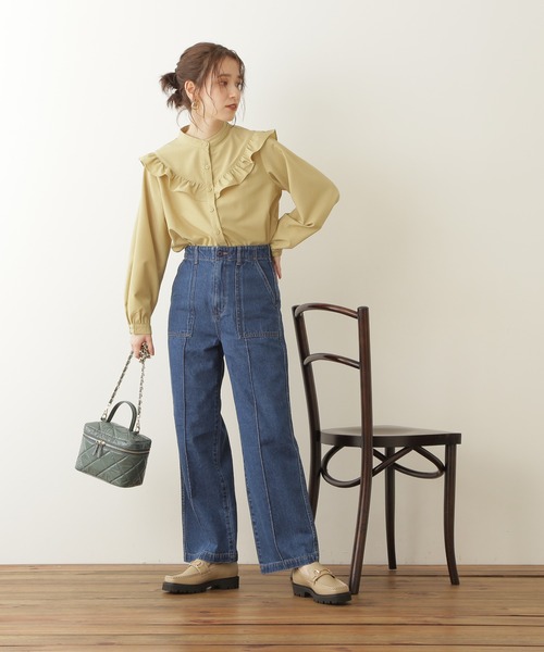N.（N. Natural Beauty Basic）（エヌエヌナチュラルビューティーベーシック）の「◆スタンドネックフリル長袖ブラウス（シャツ/ブラウス・レディース・ブラック/オフホワイト/イエロー・MEDIUM）」の9枚目の写真