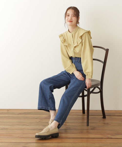N.（N. Natural Beauty Basic）（エヌエヌナチュラルビューティーベーシック）の「◆スタンドネックフリル長袖ブラウス（シャツ/ブラウス・レディース・ブラック/オフホワイト/イエロー・MEDIUM）」の5枚目の写真