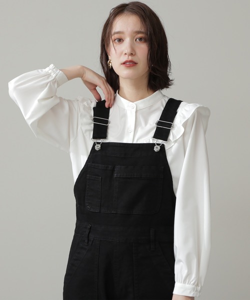 N.（N. Natural Beauty Basic）（エヌエヌナチュラルビューティーベーシック）の「◆スタンドネックフリル長袖ブラウス（シャツ/ブラウス・レディース・ブラック/オフホワイト/イエロー・MEDIUM）」の4枚目の写真