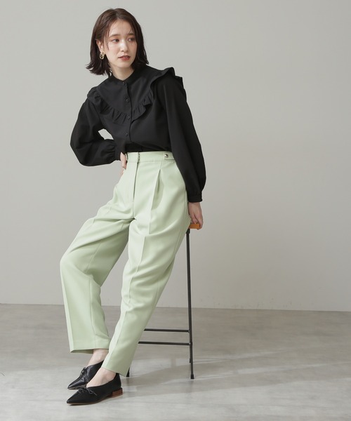 N.（N. Natural Beauty Basic）（エヌエヌナチュラルビューティーベーシック）の「◆スタンドネックフリル長袖ブラウス（シャツ/ブラウス・レディース・ブラック/オフホワイト/イエロー・MEDIUM）」の8枚目の写真