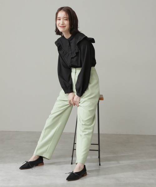 N.（N. Natural Beauty Basic）（エヌエヌナチュラルビューティーベーシック）の「◆スタンドネックフリル長袖ブラウス（シャツ/ブラウス・レディース・ブラック/オフホワイト/イエロー・MEDIUM）」の7枚目の写真