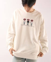 RE730 なみおくん カレッジロゴ アップリケ ＆ ３連ロゴ 刺繍 ビッグシルエットトレーナー