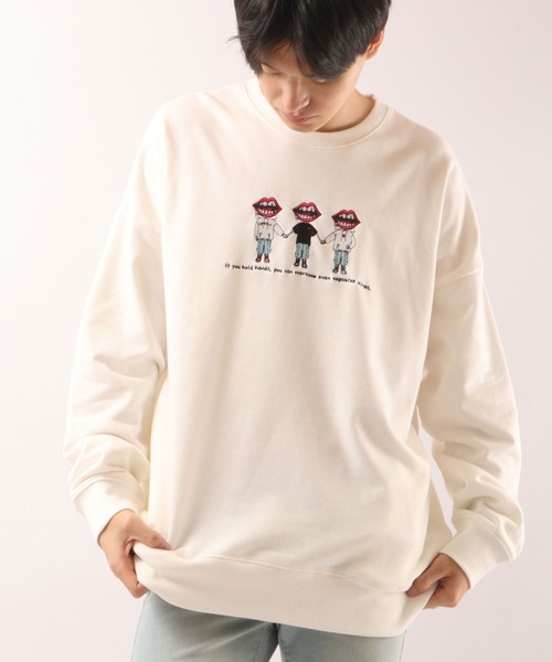 RE730 なみおくん カレッジロゴ アップリケ ＆ ３連ロゴ 刺繍 ビッグシルエットトレーナー（スウェット）｜RE730（アールイーセブンサーティー）