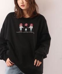 RE730 なみおくん カレッジロゴ アップリケ & 3連ロゴ 刺繍 ビッグシルエットトレーナー
