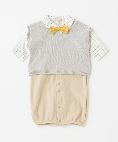 petit main（プティマイン）の「【弱酸性】おめかし2WAYオール（ロンパース・キッズ・ブルーグレー/アイボリー・50-70cm）」の2枚目の写真