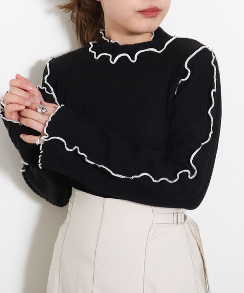 archives（アルシーヴ）の「メローインナーニット（ニット/セーター・レディース・ブラック/オフホワイト/オレンジ・MEDIUM）」の3枚目の写真