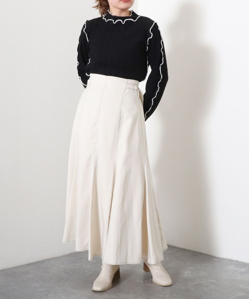 archives（アルシーヴ）の「メローインナーニット（ニット/セーター・レディース・ブラック/オフホワイト/オレンジ・MEDIUM）」の5枚目の写真