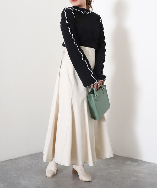 archives（アルシーヴ）の「メローインナーニット（ニット/セーター・レディース・ブラック/オフホワイト/オレンジ・MEDIUM）」の13枚目の写真