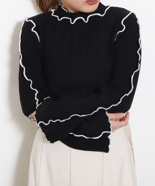 archives（アルシーヴ）の「メローインナーニット（ニット/セーター・レディース・ブラック/オフホワイト/オレンジ・MEDIUM）」の17枚目の写真