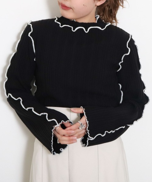 archives（アルシーヴ）の「メローインナーニット（ニット/セーター・レディース・ブラック/オフホワイト/オレンジ・MEDIUM）」の11枚目の写真