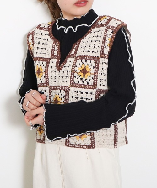 archives（アルシーヴ）の「メローインナーニット（ニット/セーター・レディース・ブラック/オフホワイト/オレンジ・MEDIUM）」の9枚目の写真