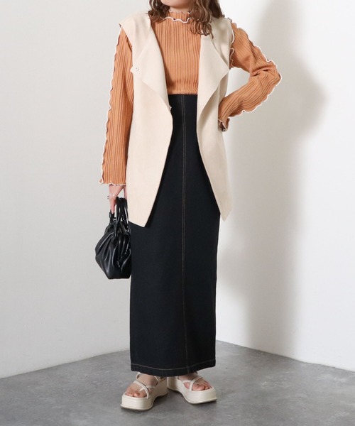 archives（アルシーヴ）の「メローインナーニット（ニット/セーター・レディース・ブラック/オフホワイト/オレンジ・MEDIUM）」の10枚目の写真