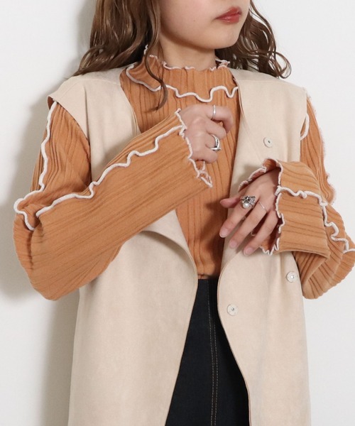 archives（アルシーヴ）の「メローインナーニット（ニット/セーター・レディース・ブラック/オフホワイト/オレンジ・MEDIUM）」の18枚目の写真