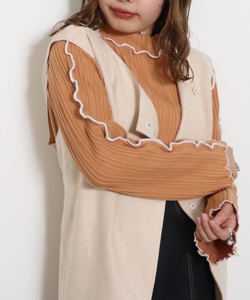 archives（アルシーヴ）の「メローインナーニット（ニット/セーター・レディース・ブラック/オフホワイト/オレンジ・MEDIUM）」の14枚目の写真