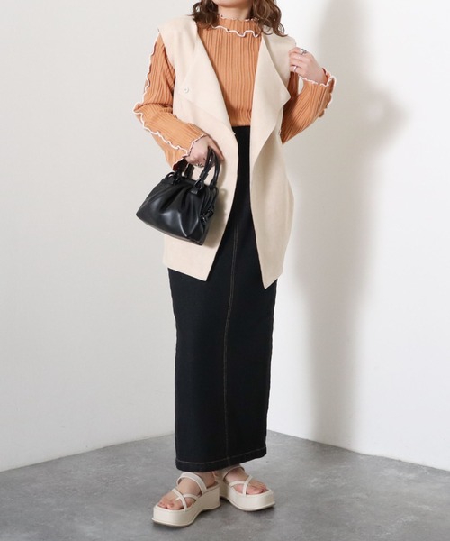 archives（アルシーヴ）の「メローインナーニット（ニット/セーター・レディース・ブラック/オフホワイト/オレンジ・MEDIUM）」の8枚目の写真