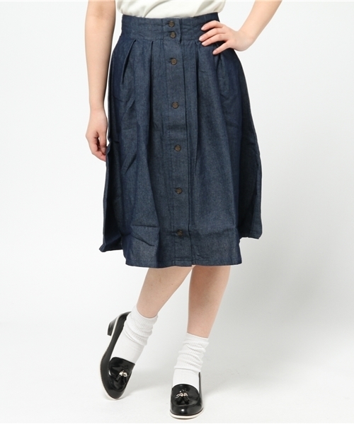 WEGO（ウィゴー）の「WEGO/デニム前ボタンタックスカート（デニムスカート・レディース・インディゴブルー/ダークインディゴブルー・FREE）」の12枚目の写真