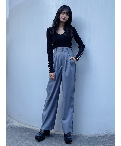 ENVYM（アンビー）の「ダブルベルトスラックスＰＴ（スラックス・レディース・ベージュ/ブラック/ブルー/グレー・FREE）」の14枚目の写真