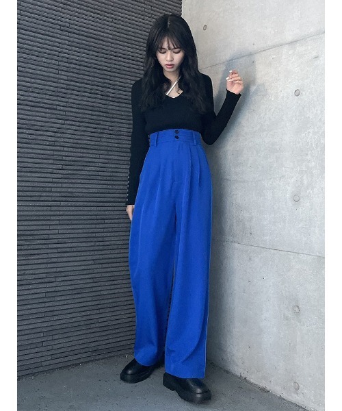 ENVYM（アンビー）の「ダブルベルトスラックスＰＴ（スラックス・レディース・ベージュ/ブラック/ブルー/グレー・FREE）」の6枚目の写真