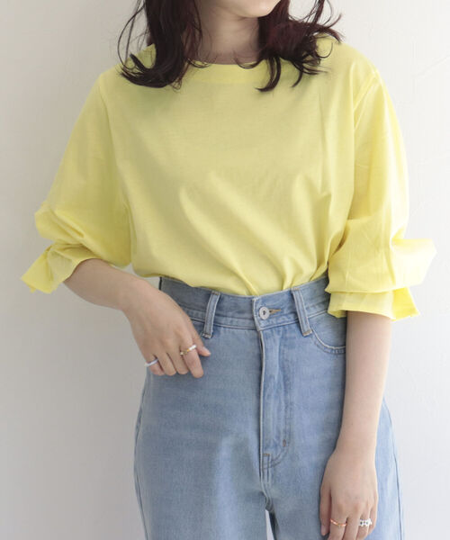 fredy emue(フレディエミュ)の「【WEB限定】タックスリーブカットソープルオーバー(Tシャツ/カットソー・レディース・ブラック/ベージュ/イエロー・38)」の8枚目の写真