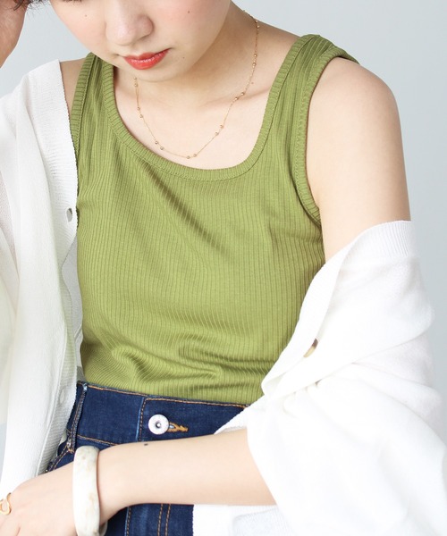 GeeRA（ジーラ）の「テレコリブタンクトップ（タンクトップ・レディース・アイボリー/ピンクベージュ/ブラック/オフホワイト/イエロー/ライトグリーン/グリーン/パープル・MEDIUM/LARGE/X-LARGE）」の5枚目の写真