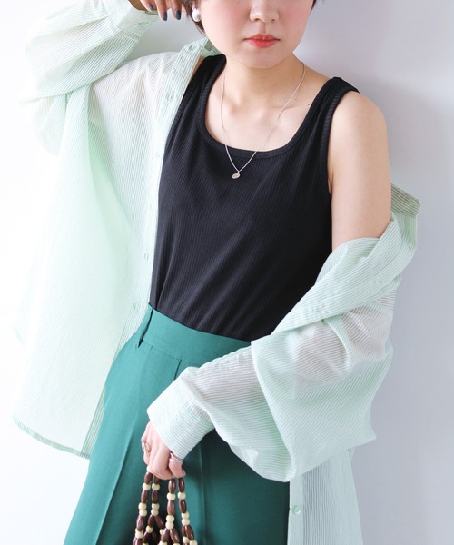 GeeRA（ジーラ）の「テレコリブタンクトップ（タンクトップ・レディース・アイボリー/ピンクベージュ/ブラック/オフホワイト/イエロー/ライトグリーン/グリーン/パープル・MEDIUM/LARGE/X-LARGE）」の4枚目の写真