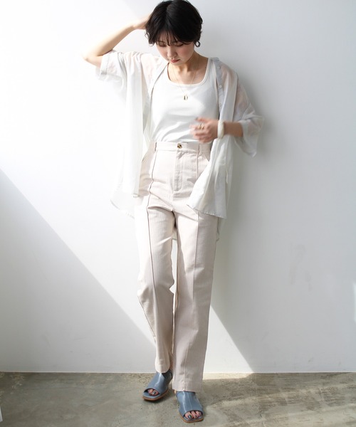 GeeRA（ジーラ）の「テレコリブタンクトップ（タンクトップ・レディース・アイボリー/ピンクベージュ/ブラック/オフホワイト/イエロー/ライトグリーン/グリーン/パープル・MEDIUM/LARGE/X-LARGE）」の11枚目の写真