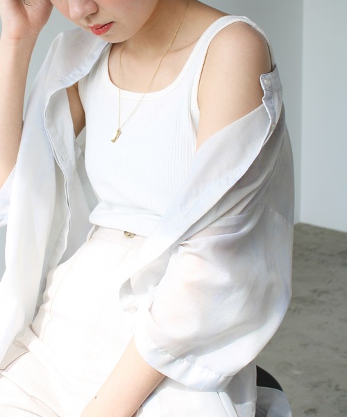 GeeRA（ジーラ）の「テレコリブタンクトップ（タンクトップ・レディース・アイボリー/ピンクベージュ/ブラック/オフホワイト/イエロー/ライトグリーン/グリーン/パープル・MEDIUM/LARGE/X-LARGE）」の10枚目の写真