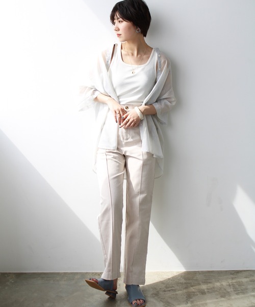 GeeRA（ジーラ）の「テレコリブタンクトップ（タンクトップ・レディース・アイボリー/ピンクベージュ/ブラック/オフホワイト/イエロー/ライトグリーン/グリーン/パープル・MEDIUM/LARGE/X-LARGE）」の12枚目の写真