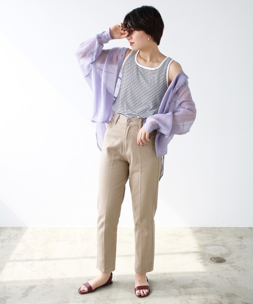 GeeRA（ジーラ）の「テレコリブタンクトップ（タンクトップ・レディース・アイボリー/ピンクベージュ/ブラック/オフホワイト/イエロー/ライトグリーン/グリーン/パープル・MEDIUM/LARGE/X-LARGE）」の16枚目の写真