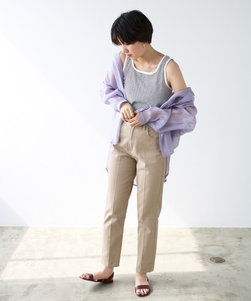 GeeRA（ジーラ）の「テレコリブタンクトップ（タンクトップ・レディース・アイボリー/ピンクベージュ/ブラック/オフホワイト/イエロー/ライトグリーン/グリーン/パープル・MEDIUM/LARGE/X-LARGE）」の17枚目の写真