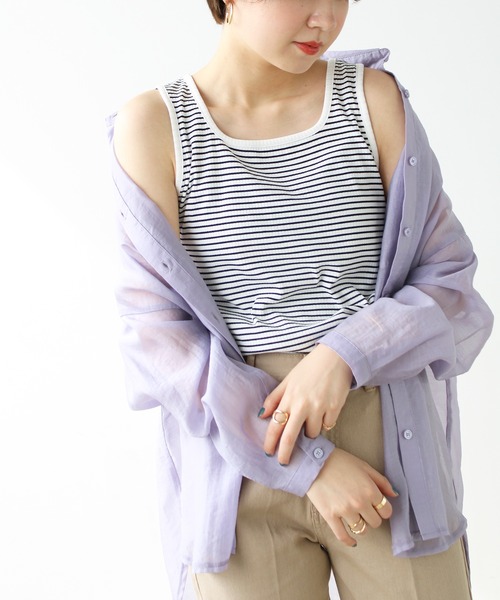 GeeRA（ジーラ）の「テレコリブタンクトップ（タンクトップ・レディース・アイボリー/ピンクベージュ/ブラック/オフホワイト/イエロー/ライトグリーン/グリーン/パープル・MEDIUM/LARGE/X-LARGE）」の13枚目の写真