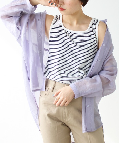 GeeRA（ジーラ）の「テレコリブタンクトップ（タンクトップ・レディース・アイボリー/ピンクベージュ/ブラック/オフホワイト/イエロー/ライトグリーン/グリーン/パープル・MEDIUM/LARGE/X-LARGE）」の14枚目の写真