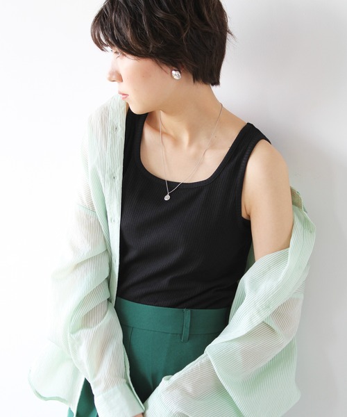 GeeRA（ジーラ）の「テレコリブタンクトップ（タンクトップ・レディース・アイボリー/ピンクベージュ/ブラック/オフホワイト/イエロー/ライトグリーン/グリーン/パープル・MEDIUM/LARGE/X-LARGE）」の18枚目の写真